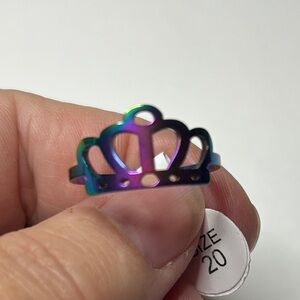 Iridescent Crown Stainless Steel Ring